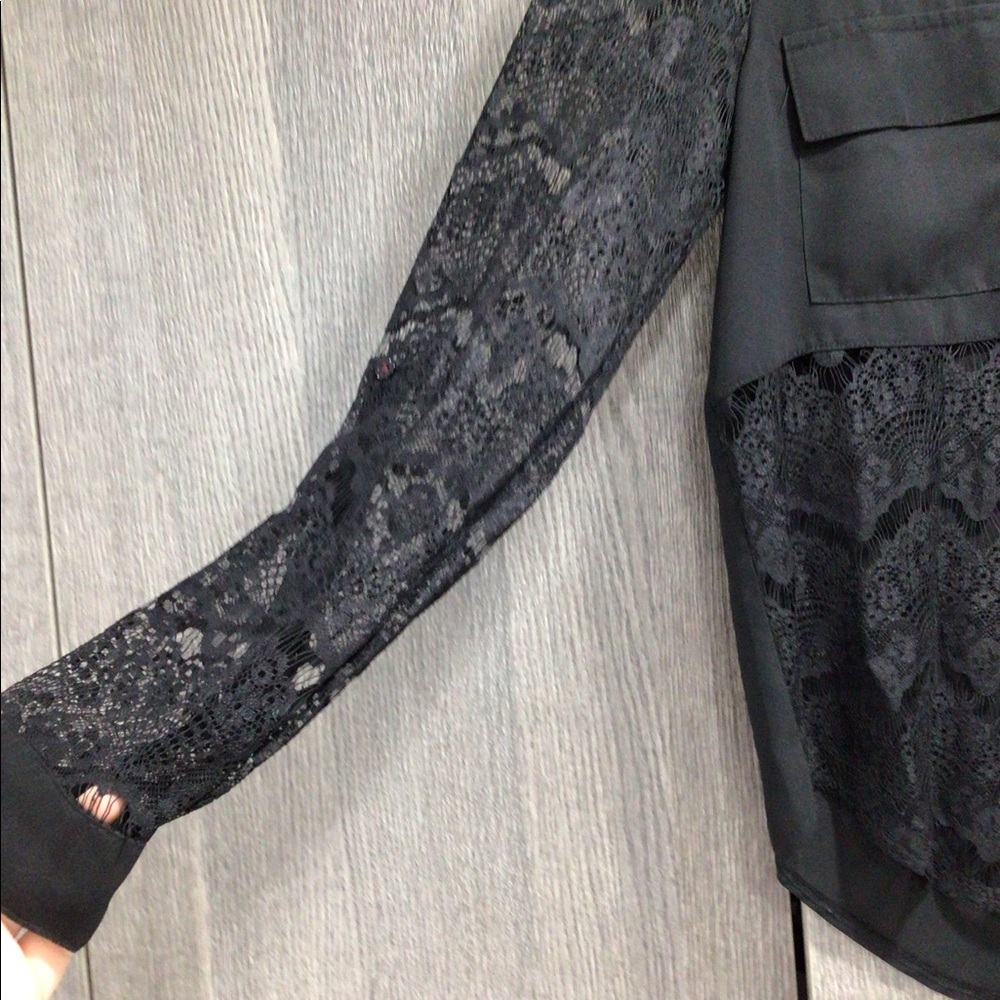 Black Button Down Top With Flower Print For Woman - image 2